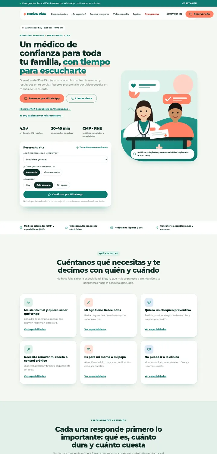 Captura de la plantilla Clínica Vida Cercano