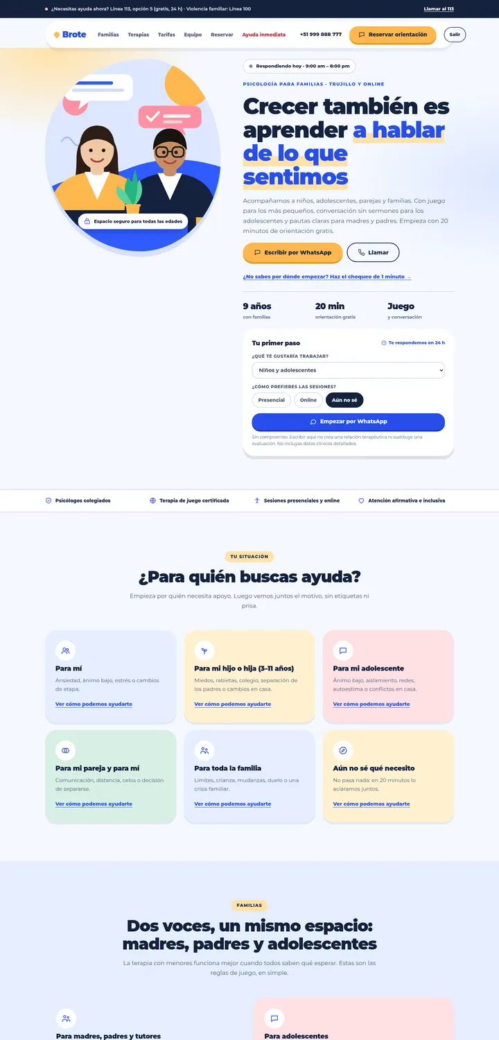 Captura de la plantilla Brote · Familias y adolescentes