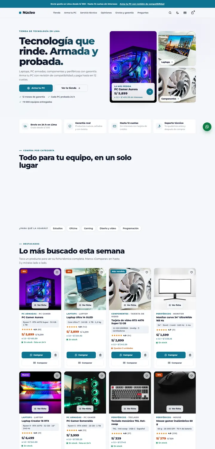 Captura de la plantilla Núcleo · Tienda de informática
