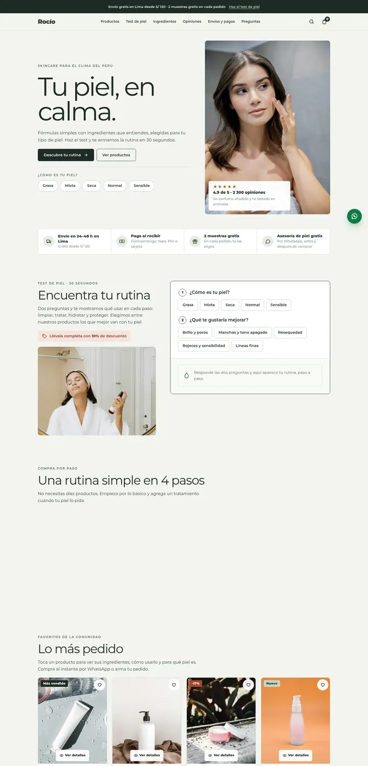 Captura de la plantilla Rocío · Skincare y cosmética