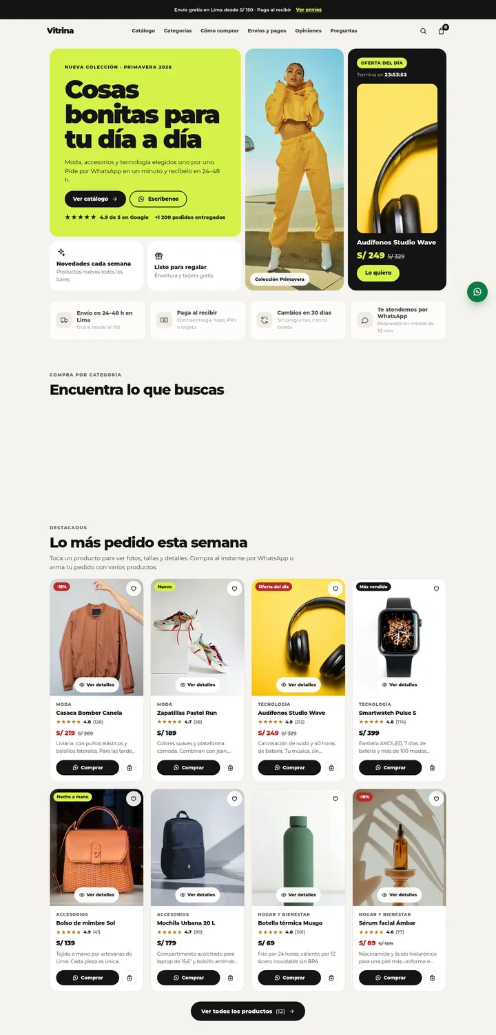 Captura de la plantilla Vitrina · Tienda por WhatsApp